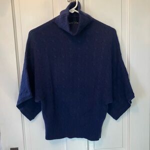 Ralph Lauren Black Label Women's Navy Blue Mock Neck Cable Sweater